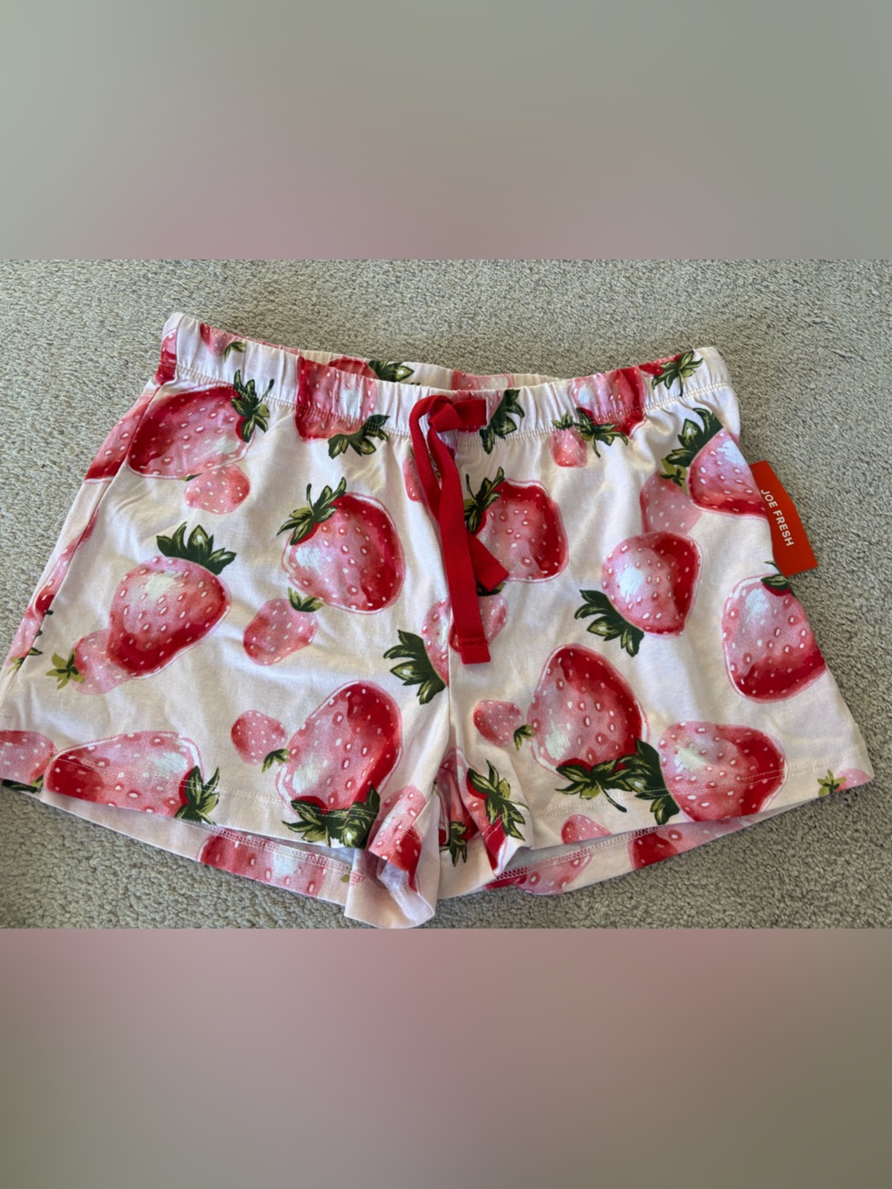 Joe Fresh Strawberry Print Pajama Shorts in White and Red 100% Cotton